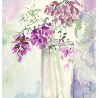 Purple Flowers in Glass Vase
