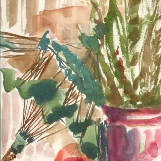 Umbrella Plant and Magenta Fabric